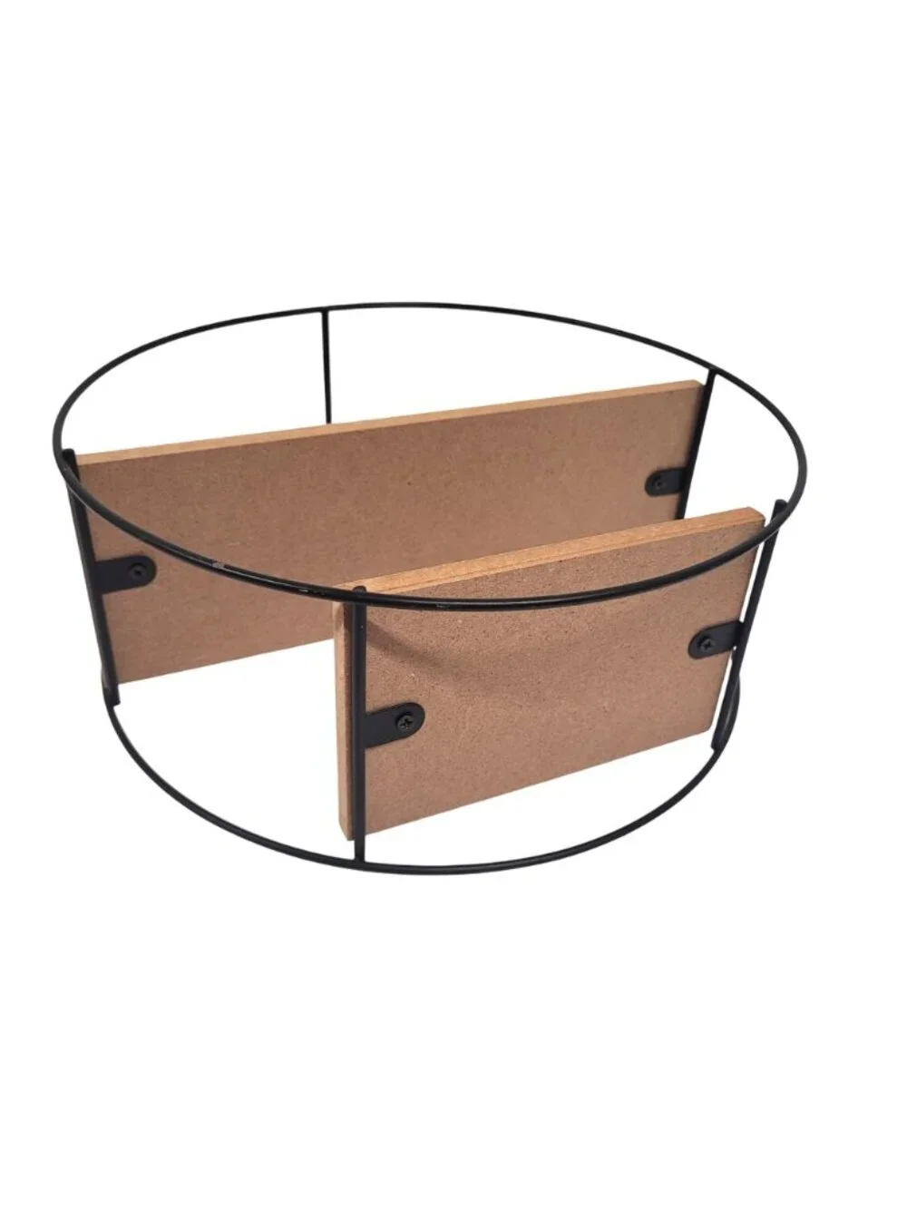 Round Black Metal Framed 2 Wood Shelf Contemporary Decorative 9 5/8'' Hanging